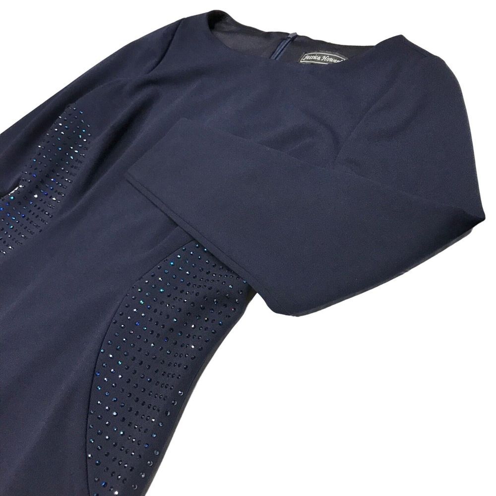 Jessica Howard Deep Navy blue dress size 8 Rhinestones slip stretch‎ embellished